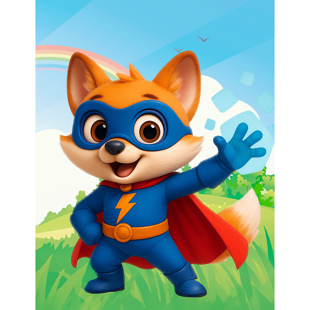 Image Carte de souhaits pour enfants - Renard Super Héros